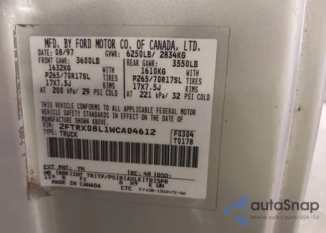 1998 Ford F-150 Lariat/Xl/Xlt from USA, damaged, VIN 2FTRX08L1WCA04612